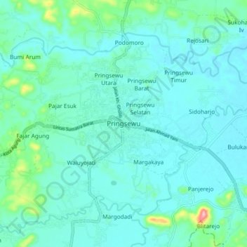 Mapa topográfico Pringsewu, altitude, relevo