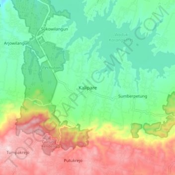 Mapa topográfico Kalipare, altitude, relevo