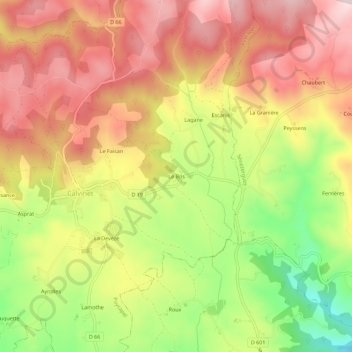 Mapa topográfico Le Bos, altitude, relevo