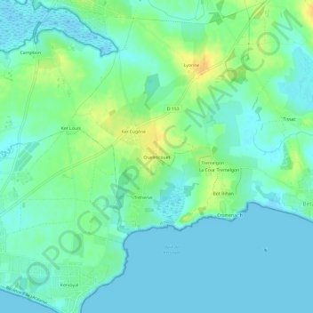 Mapa topográfico Quelescouet, altitude, relevo
