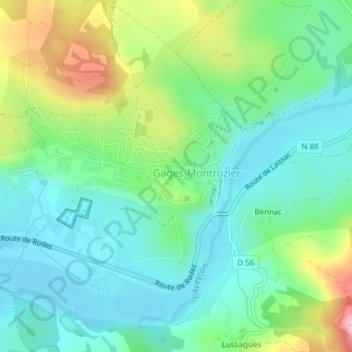 Mapa topográfico Gages le Haut, altitude, relevo