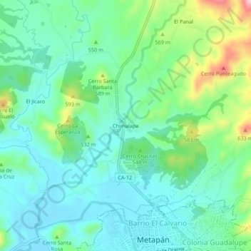 Mapa topográfico Chimalapa, altitude, relevo