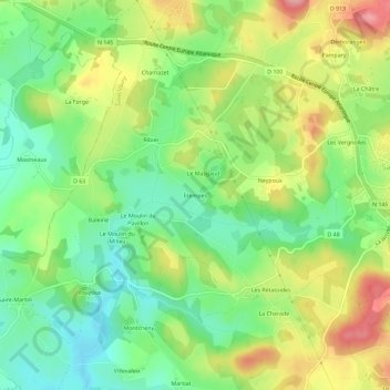 Mapa topográfico Etempes, altitude, relevo