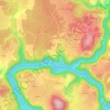 Mapa topográfico Val Beneyte, altitude, relevo