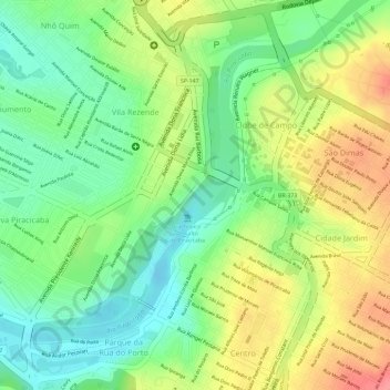 Mapa topográfico Mirante Rio Piracicaba, altitude, relevo