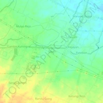 Mapa topográfico Sladi, altitude, relevo