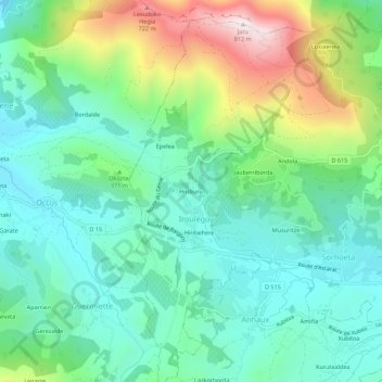 Mapa topográfico Hiriburu, altitude, relevo