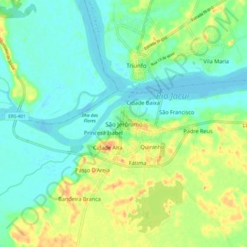 Mapa topográfico São Jerônimo, altitude, relevo