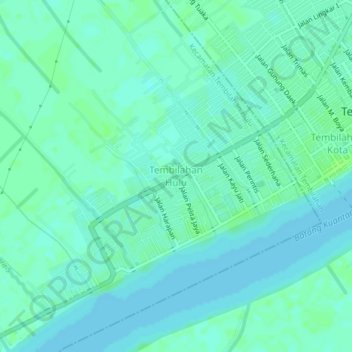 Mapa topográfico Tembilahan Hulu, altitude, relevo