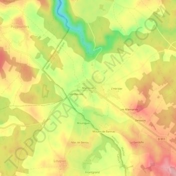 Mapa topográfico Marroule, altitude, relevo