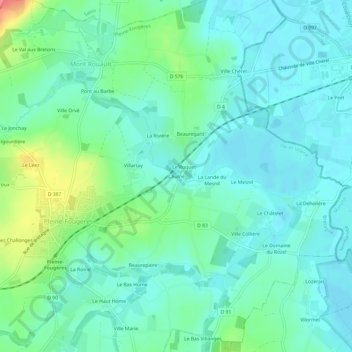 Mapa topográfico L'Aulne, altitude, relevo
