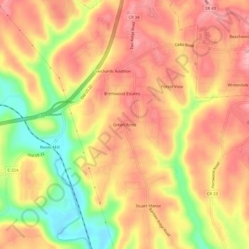 Mapa topográfico Green Acres, altitude, relevo