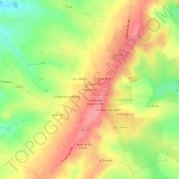Mapa topográfico Chenevière, altitude, relevo