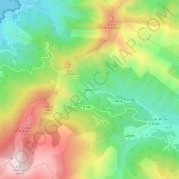 Mapa topográfico Spergane, altitude, relevo