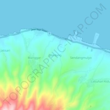 Mapa topográfico Blimbing, altitude, relevo