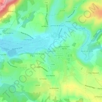 Mapa topográfico Basse-Ville, altitude, relevo