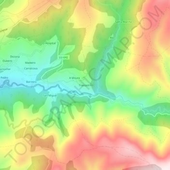 Mapa topográfico Trascastro, altitude, relevo