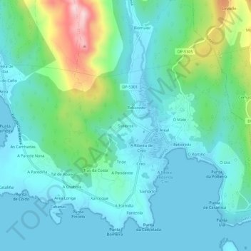 Mapa topográfico Solleiros, altitude, relevo