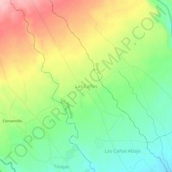 Mapa topográfico Las Cañas, altitude, relevo