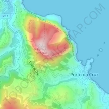Mapa topográfico Porto da Cruz, altitude, relevo