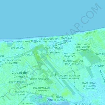Mapa topográfico COL. MADERAS, altitude, relevo