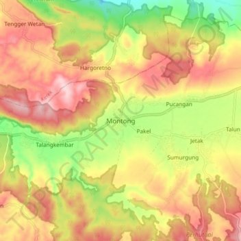 Mapa topográfico Montong, altitude, relevo