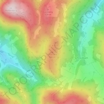 Mapa topográfico Oberried, altitude, relevo