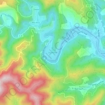 Mapa topográfico Drouillèdes, altitude, relevo