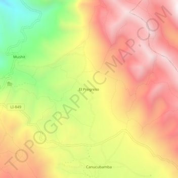 Mapa topográfico El Progreso, altitude, relevo