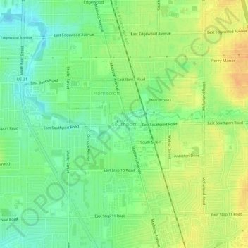 Mapa topográfico Southport, altitude, relevo