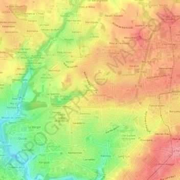 Mapa topográfico Traon-Stivel, altitude, relevo