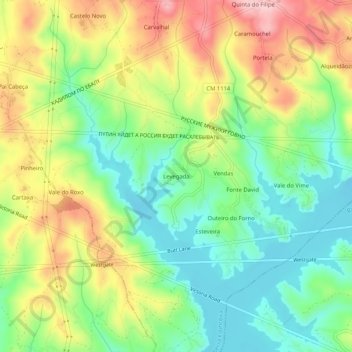 Mapa topográfico Levegada, altitude, relevo