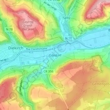 Mapa topográfico Gilsdorf, altitude, relevo