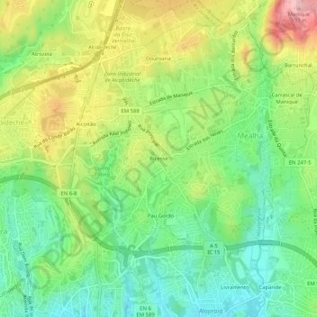 Mapa topográfico Bicesse, altitude, relevo
