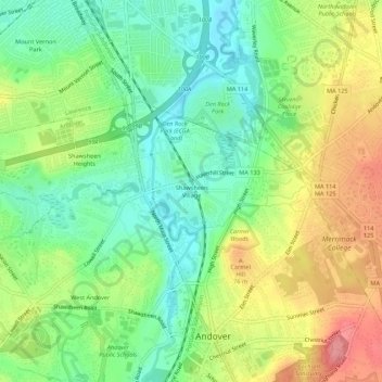 Mapa topográfico Shawsheen Village, altitude, relevo