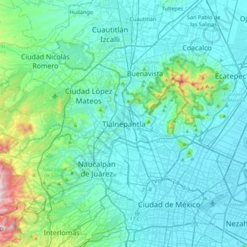 Mapa topográfico Tlalnepantla, altitude, relevo