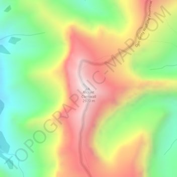 Mapa topográfico Mount Cornwall, altitude, relevo