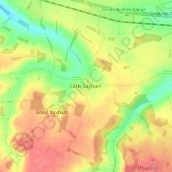 Mapa topográfico Little Saxham, altitude, relevo