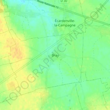 Mapa topográfico Bray, altitude, relevo