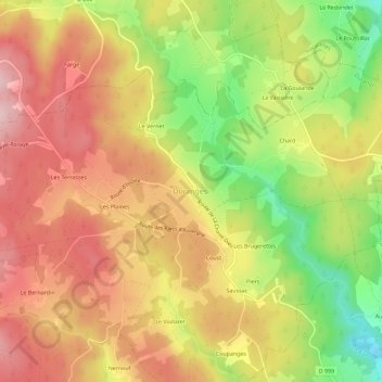 Mapa topográfico Le Bourg, altitude, relevo