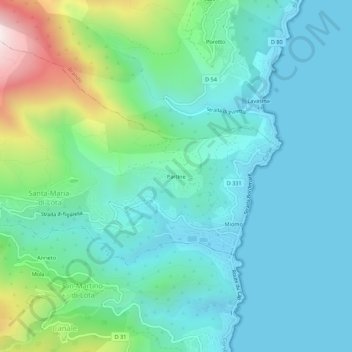Mapa topográfico Partine, altitude, relevo
