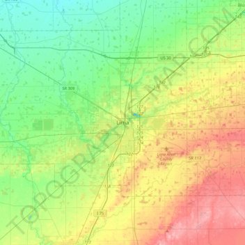 Mapa topográfico Lima, altitude, relevo