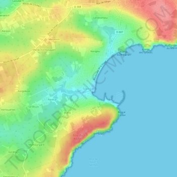 Mapa topográfico Morgat, altitude, relevo
