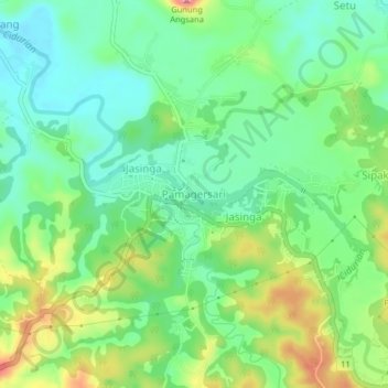 Mapa topográfico Pamagersari, altitude, relevo