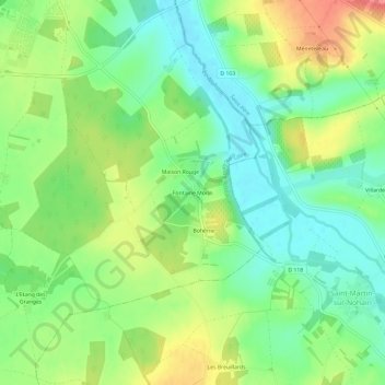 Mapa topográfico Fontaine Morin, altitude, relevo