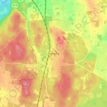 Mapa topográfico Skørping, altitude, relevo
