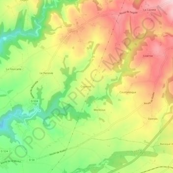 Mapa topográfico Courniac, altitude, relevo