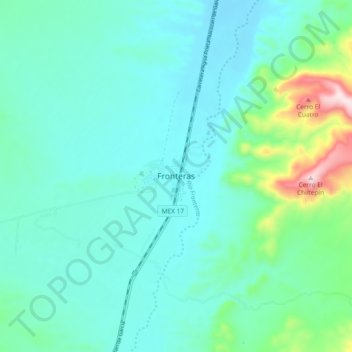 Mapa topográfico Fronteras, altitude, relevo