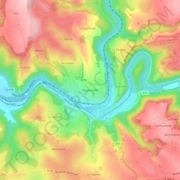 Mapa topográfico Mayounelle, altitude, relevo