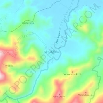Mapa topográfico Kamubheka, altitude, relevo